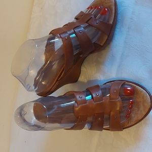 Sofft strappy, wedge sandals. Brown leather. 8M. Pre-owned.